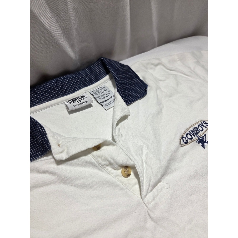 Vintage 1998 Dallas Cowboys Polo Shirt The Edge White Navy Blue Mens Medium‎ NFL